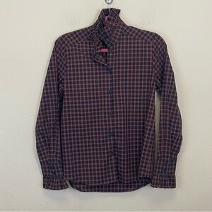 Tuckernuck APOF Navy Plaid Ruffle High Neck Button Down Shirt‎ Size XS